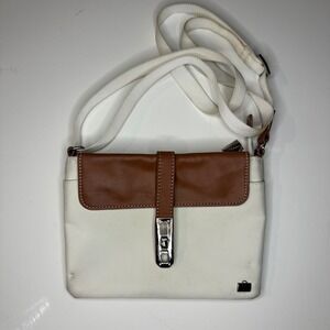 La Bagagerie White‎ Small Crossbody Bag Brown Flap Closure READ